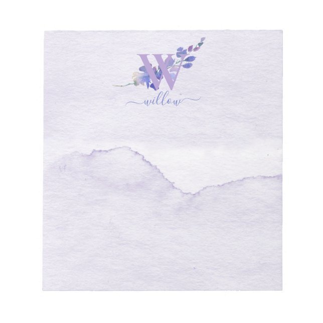 Bloc-note Aquarelle Florale violet Monogramme papeterie (Devant)