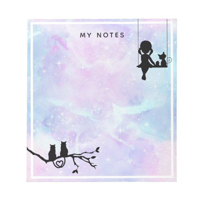 Bloc-note Aquarelle Galaxy Fille Chat Retour À L'École (Devant)