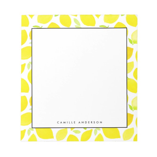 Bloc-note Aquarelle jaune Citron Motif personnalisé (Devant)