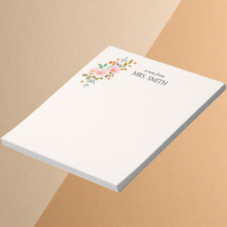 Bloc-note Aquarelle jaune clair Floral Note de l'enseignant