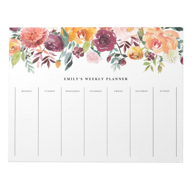 Bloc-note Aquarelle L'automne fleurit Garland Weekly Planner (Devant)