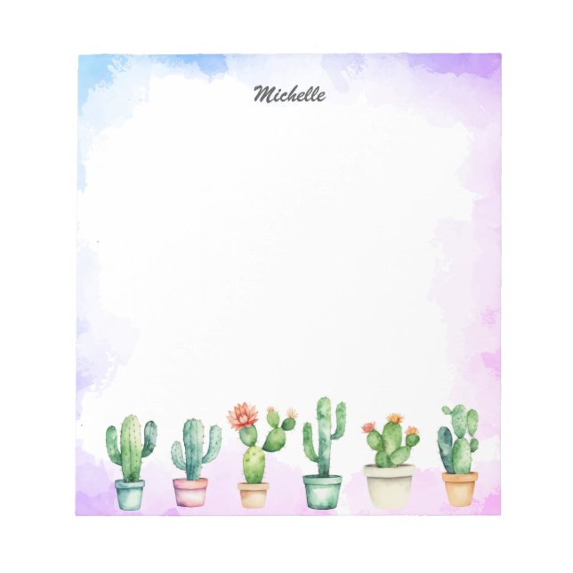 Bloc-note Aquarelle moderne Cactus Cactus Désert Succulent (Devant)