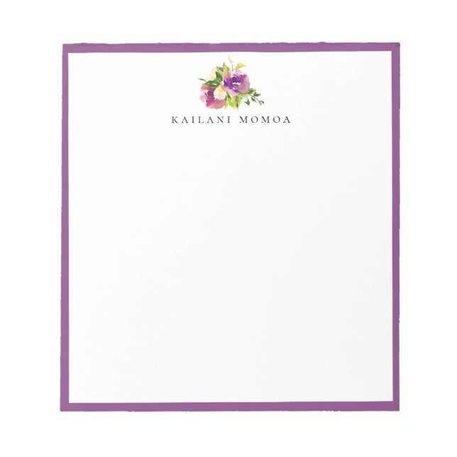 Bloc-note Aquarelle moderne Floral Cassis Purple Frame (Devant)