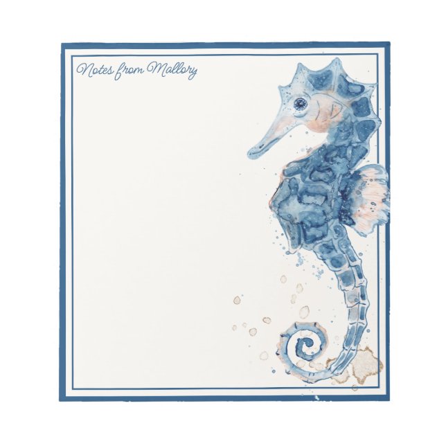 Bloc-note Aquarelle moderne Ocean Seahorse Nautique (Devant)