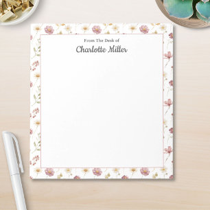 Bloc-note Aquarelle motif floral blanc mauve personnalisé