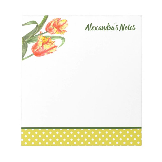 Bloc-note Aquarelle Parrot Jaune Tulipes Art Floral (Devant)