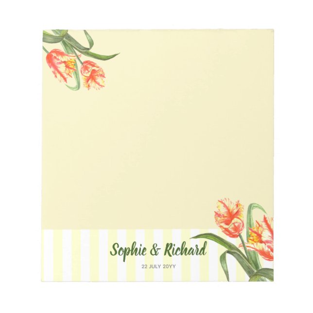 Bloc-note Aquarelle Parrot Jaune Tulipes Floral Art Mariage (Devant)