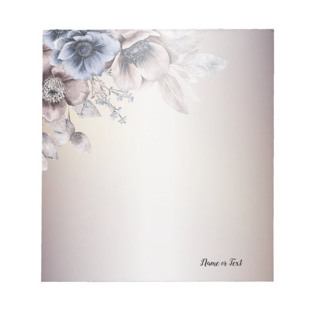 Bloc-note Aquarelle Pastel Bleu Fleurs Beige Élégant (Devant)