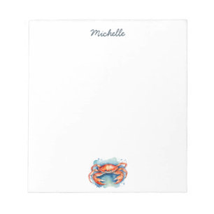 Bloc-note Aquarelle personnalisée Crabe Eté Plage   