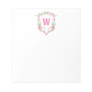 Bloc-note Aquarelle Pink & Green Golf Panier Monogram Crest