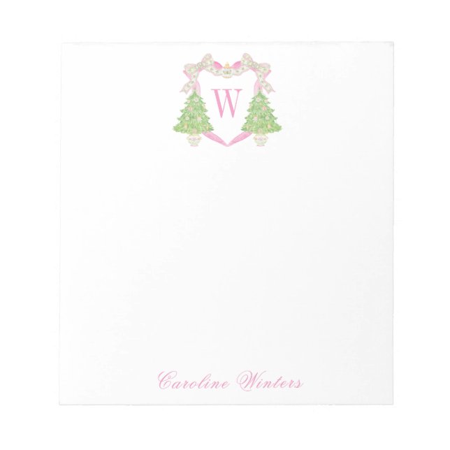 Bloc-note Aquarelle rose Arbre de Noël Monogramme Crest (Devant)