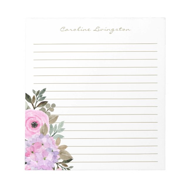 Bloc-note Aquarelle rose Hydrangea Fleur personnalisée (Devant)