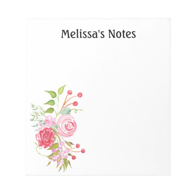 Bloc-note Aquarelle rose mélange floral | Personnaliser (Devant)