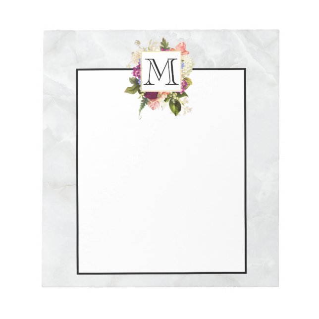 Bloc-note Aquarelle rose moderne Bouquet floral Monogramme (Devant)