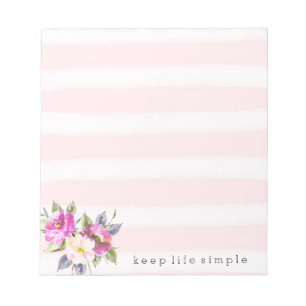 Bloc-note Aquarelle rose romantique rayures florales
