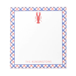 Bloc-note Aquarelle Rouge & Bleu Plaid Homard Personnalisé