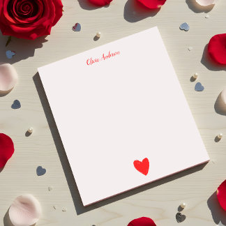 Bloc-note Aquarelle Rouge Coeur Valentines Jour Personnalisé