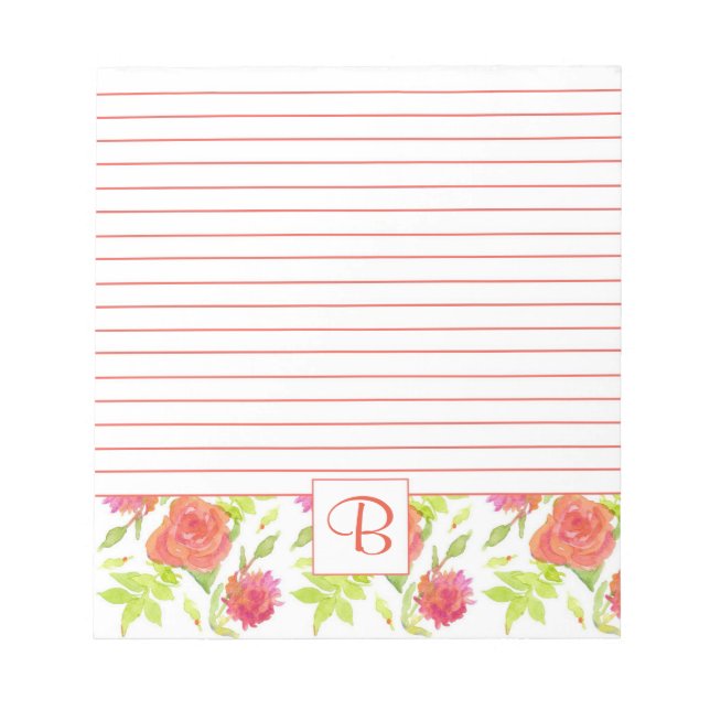 Bloc-note Aquarelle rouge rose orange Rose monogramme (Devant)