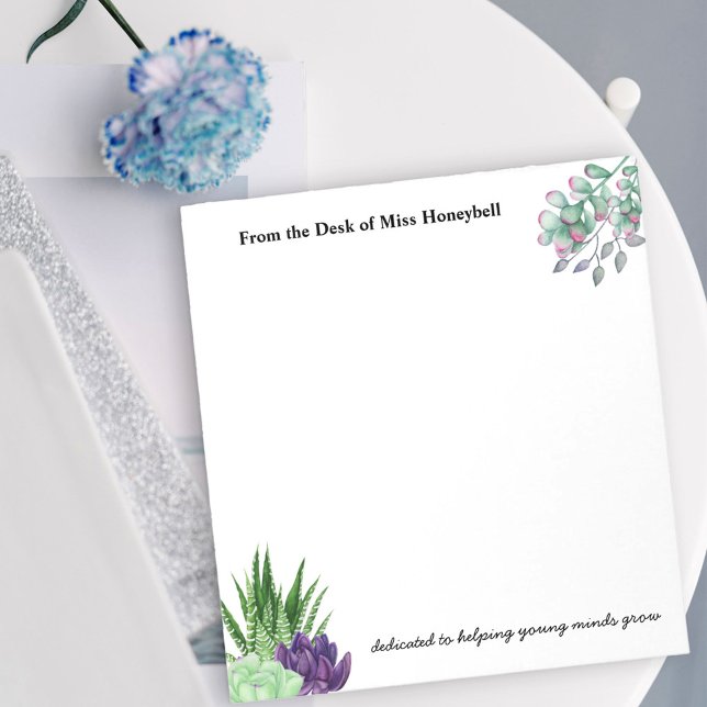 Bloc-note Aquarelle Succulents du bureau de l'enseignant (Créateur téléchargé)