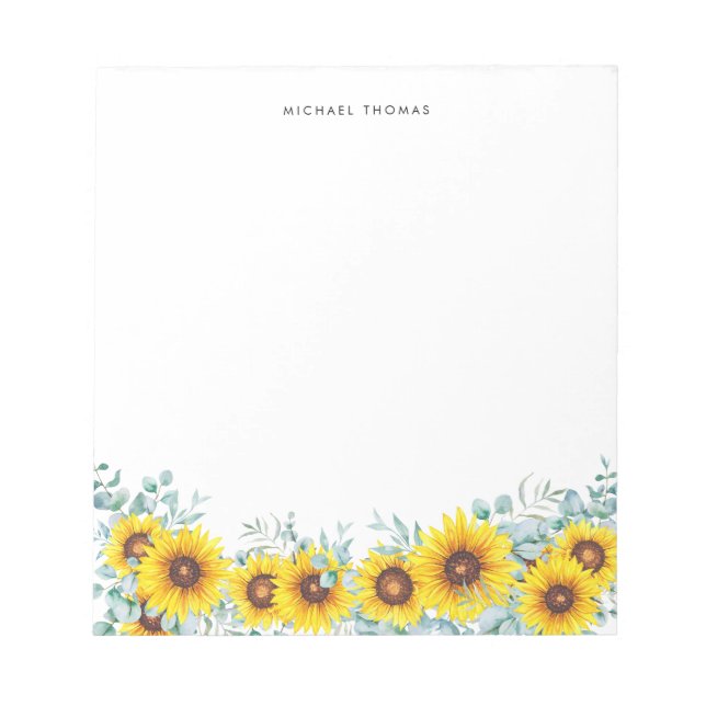 Bloc-note Aquarelle tournesol & Eucalyptus Personnalisé (Devant)