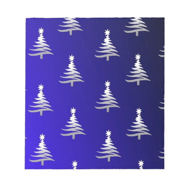Bloc-note Arbres de Noël Argent sur Bleu Cobalt (Devant)