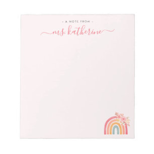 Bloc-note Arc-en-ciel rose mou moderne avec fleurs