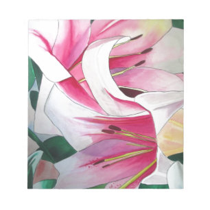 Bloc-note Art aquarelle de fleurs de lys blanches et roses