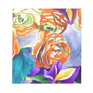 Bloc-note Art aquarelle de renoncules et d'iris
