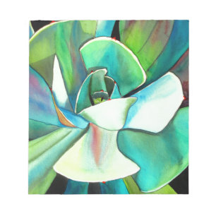 Bloc-note Art aquarelle d'une plante grasse bleue et verte d