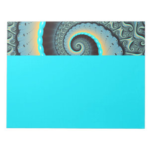 Bloc-note Art fractal abstrait bleu turquoise orange en spir
