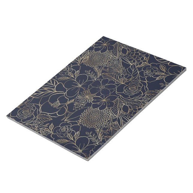 Bloc-note Art moderne Gold Blue Floral Doodles (Incliné)
