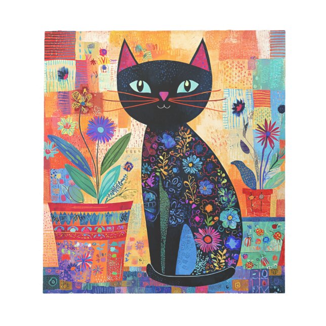 Bloc-note Art populaire de chat noir (Devant)