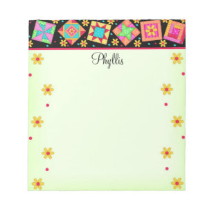 Bloc-note Art vert noir de bloc d'édredon de patchwork