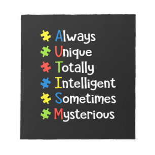 Bloc-note Autisme Toujours Unique Totalement Intelligent Par