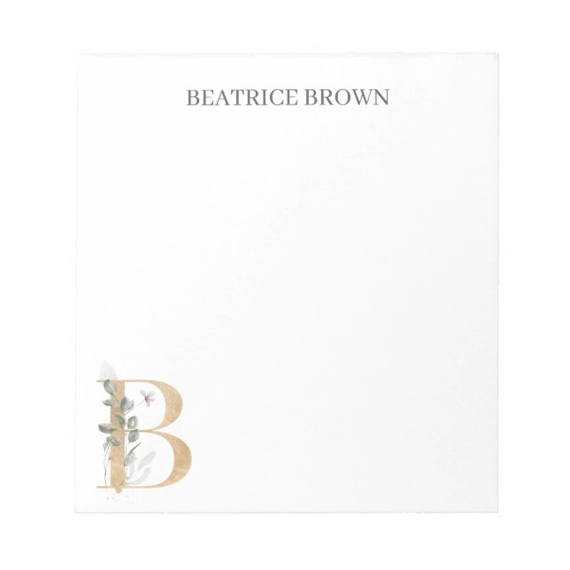 Bloc-note B Monogramme Floral Personnalisé (Devant)