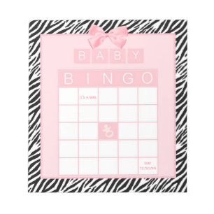 Bloc-note Baby Girl Douche Bingo Ruban rose Zèbre Imprimer
