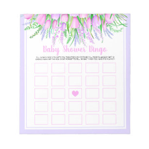 Bloc-note Baby shower Bingo Jeu Floral Lavender Tulips rose