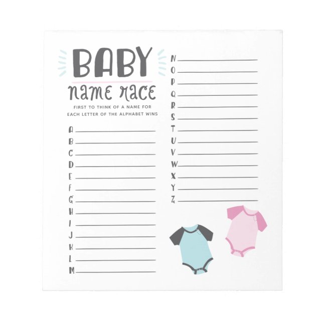 Bloc-note Baby shower bleu ou rose Nom de la course Jeu (Devant)