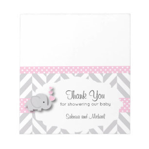 Bloc-note Baby shower d'éléphant rose et gris Candy Topper