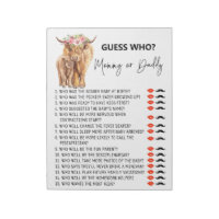 Baby shower Devinez qui joue Highland cow Notepad