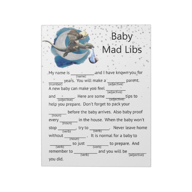 Bloc-note Baby shower Dragon Knight Mad Libs Jeu (Tourné)