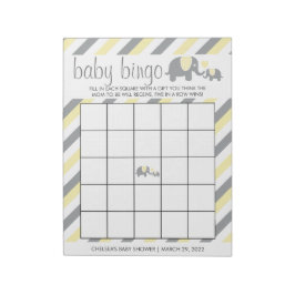 Bloc-note Baby shower éléphant à rayures jaune et gris - Bin