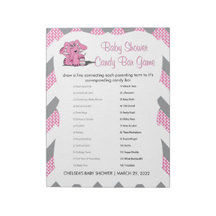 Bloc-note Baby shower Eléphant rose et gris Chevron Jeu 2