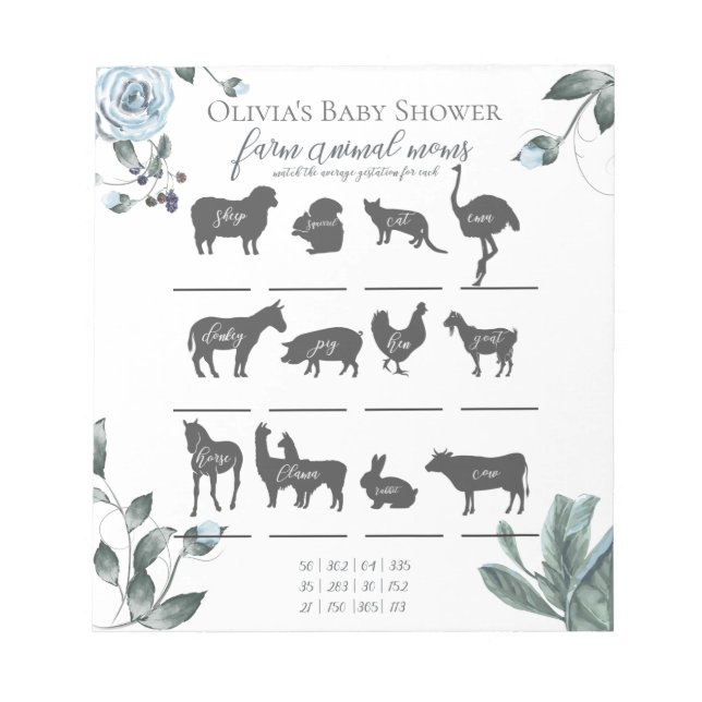 Bloc-note Baby shower Games Aquarelle Dusty Blue Floral (Devant)