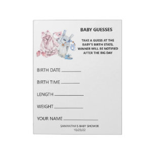 Bloc-note Baby Shower Guesses Game Watercolor clothes