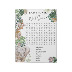 Bloc-note Baby shower Jungle Safari Animaux Word Search