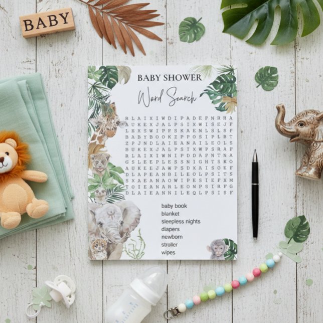 Bloc-note Baby shower Jungle Safari Animaux Word Search (Créateur téléchargé)