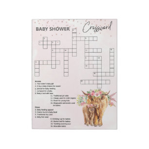 Bloc-note Baby Shower Pink Highland cow Game Crossword   
