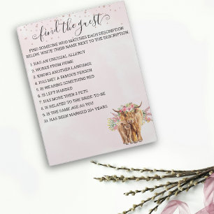 Bloc-note Baby shower Rose Highland vache Jeu Trouver invité