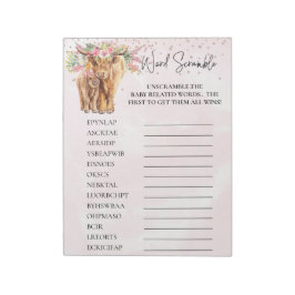Bloc-note Baby shower Vache Highland Pink Word scramble Jeu
